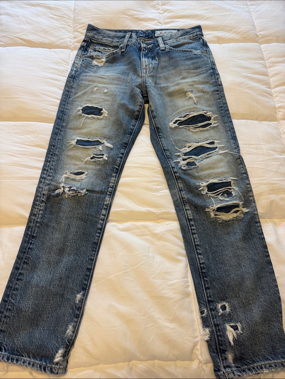 Ag Adriano Goldschmied Men's Distressed Blue Straight Jeans